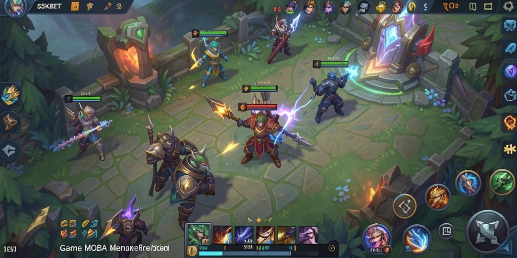 Tampilan gameplay seru di dalam 55KBET, menunjukkan strategi tim.