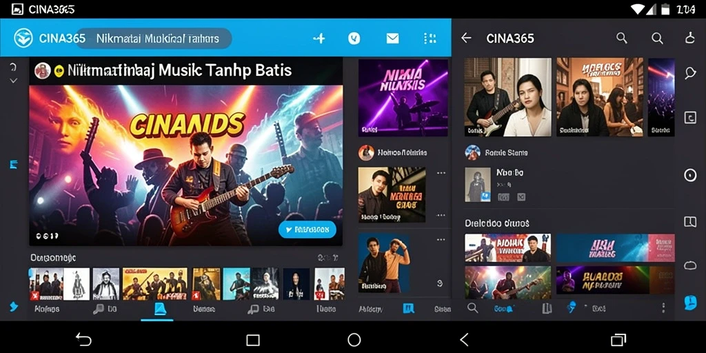 Tampilan dari CINA365 menampilkan berbagai pilihan lagu dalam format yang menarik.