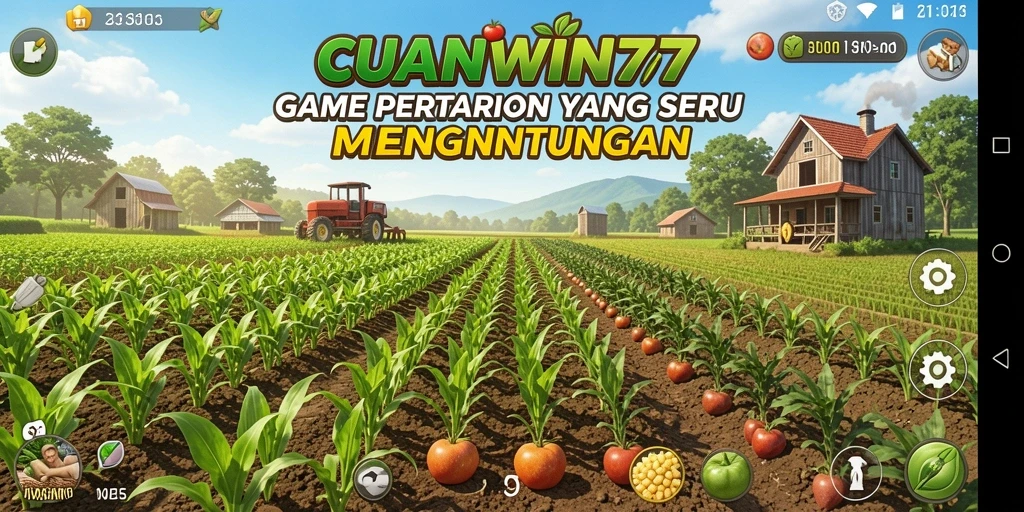 Tampilan gameplay CUANWIN77 yang menarik dengan kebun yang subur.