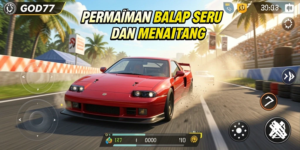 Tampilan menarik dari gameplay balap di GOD77.