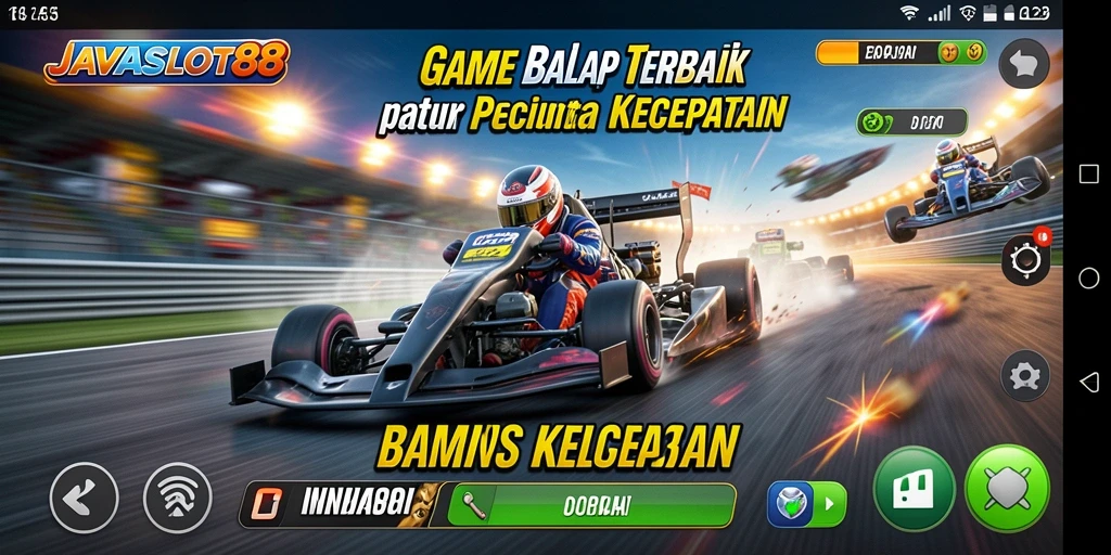 Screenshot gameplay yang menampilkan aksi balap mendebarkan