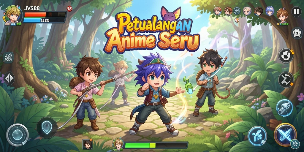 Tampilan gameplay seru dari JVS88 dengan karakter Anime menarik.