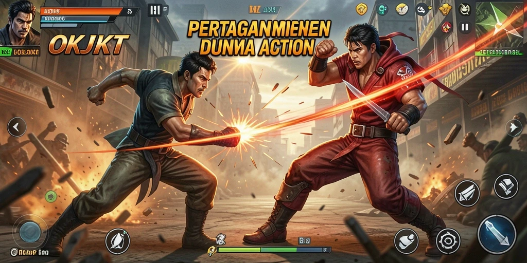 Gameplay seru OKJKT dengan pertarungan penuh aksi.