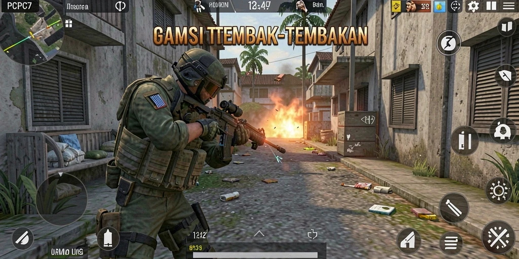 Screenshot PCPC7 menampilkan aksi tembak-menembak yang mendebarkan.