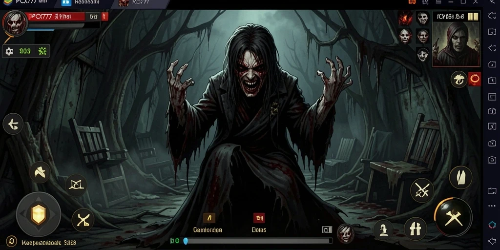 Screenshot gameplay PCX777 menampilkan kengerian yang nyata dan suasana gelap.