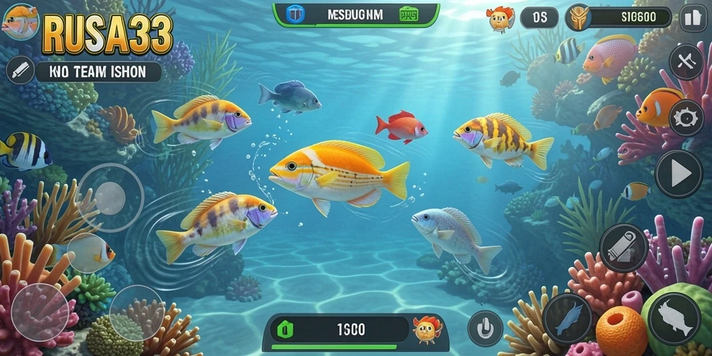 Tangkapan layar RUSA33 menampilkan aksi seru menembak ikan.