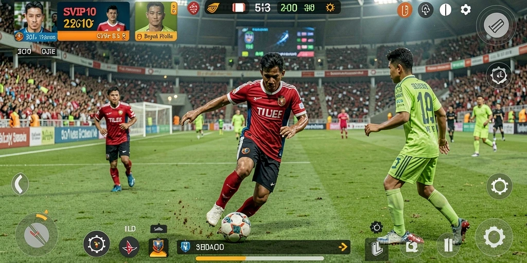 Tampilkan gameplay SVIP10 dengan aksi sepak bola yang mendebarkan.